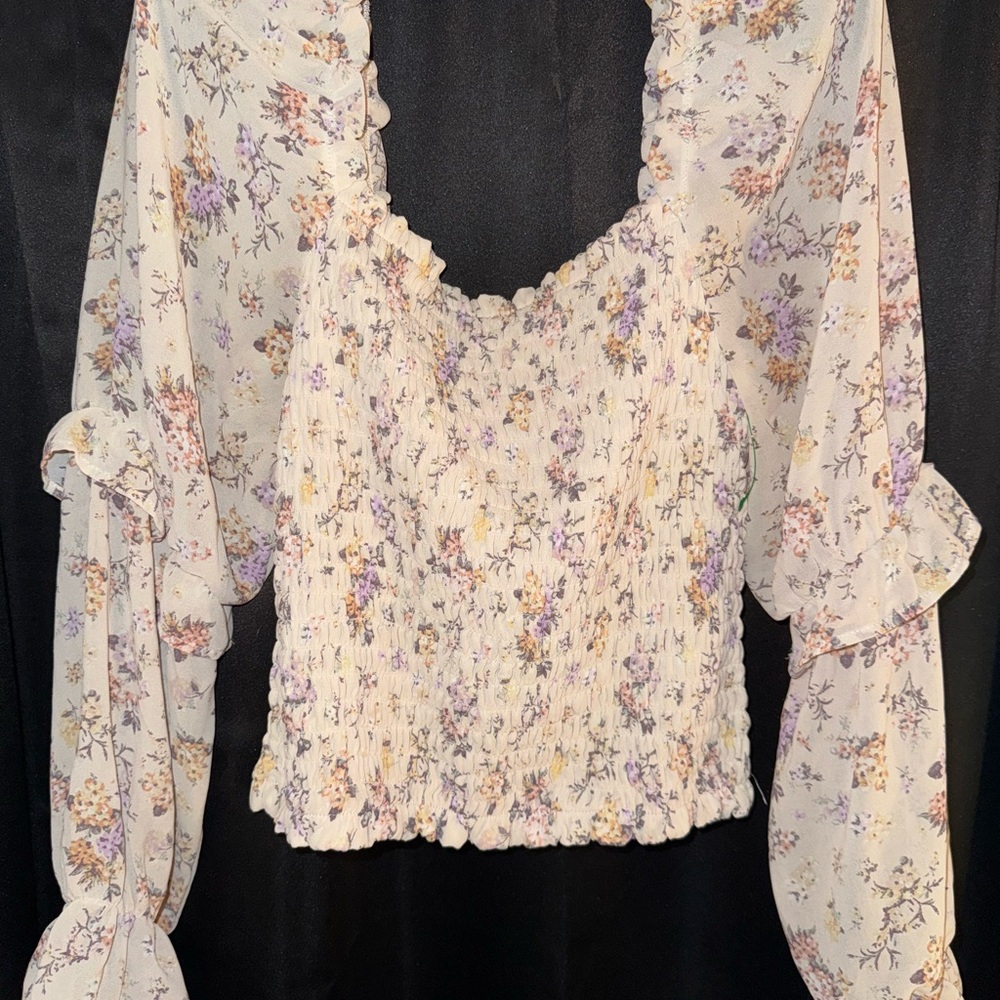 Target Cream Floral Blouse with Ruffles